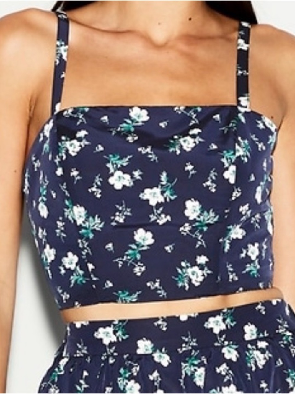 Old Navy Navy Floral Square Neck Crop Top